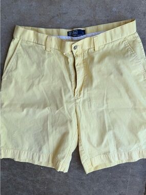 Vintage Butter Yellow 33Polo by Ralph Lauren Pale Yellow Flat-Front Chino Shorts